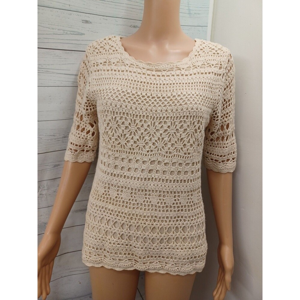 Hampshire Studio Cream Beige Crochet Lace Boho Beach Summer S